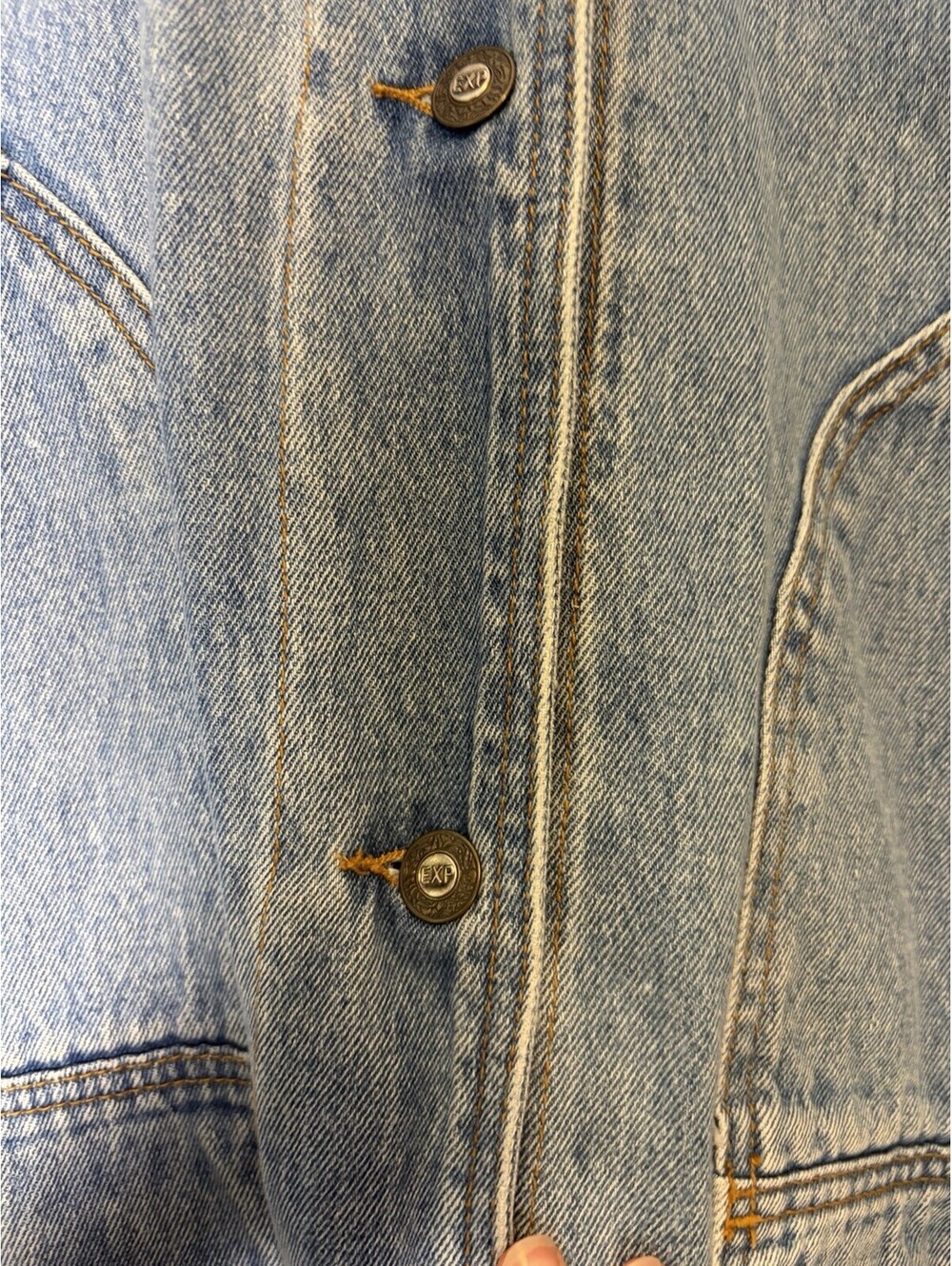 Vintage 90s Express Denim Chore Jacket With Tan Corduroy Collar Size Large - Picture 3 of 6